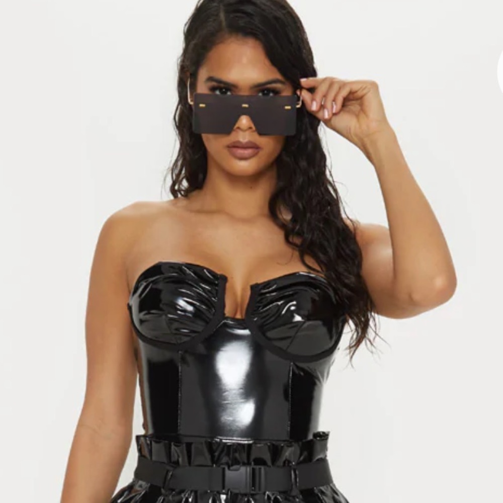 Prettylittlething black latex bodysuit